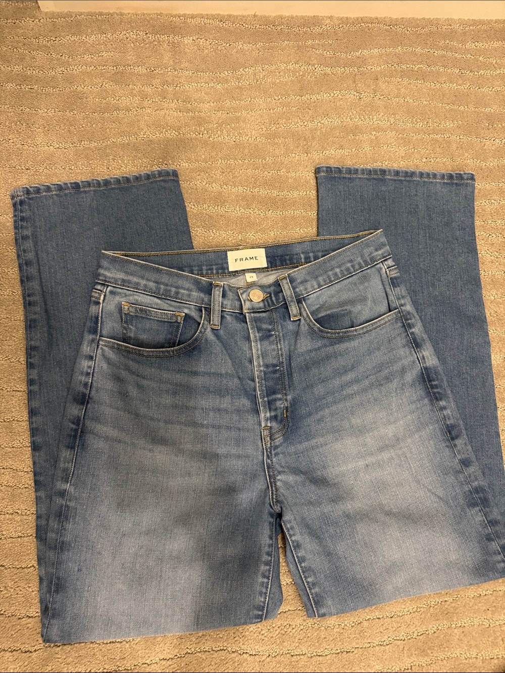 FRAME Light Wash Women’s baggy low rise straight DENIM Jeans Deepwater 25